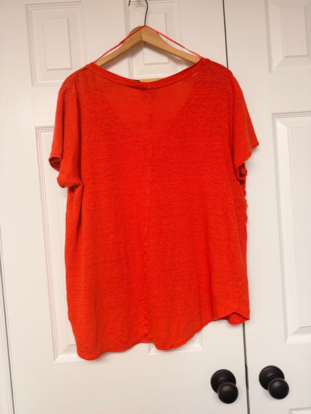 Red Linen Top 1X Lightweight Breathable V-Neck Tahari Minimalist Coastal Relaxed - Picture 4 of 8